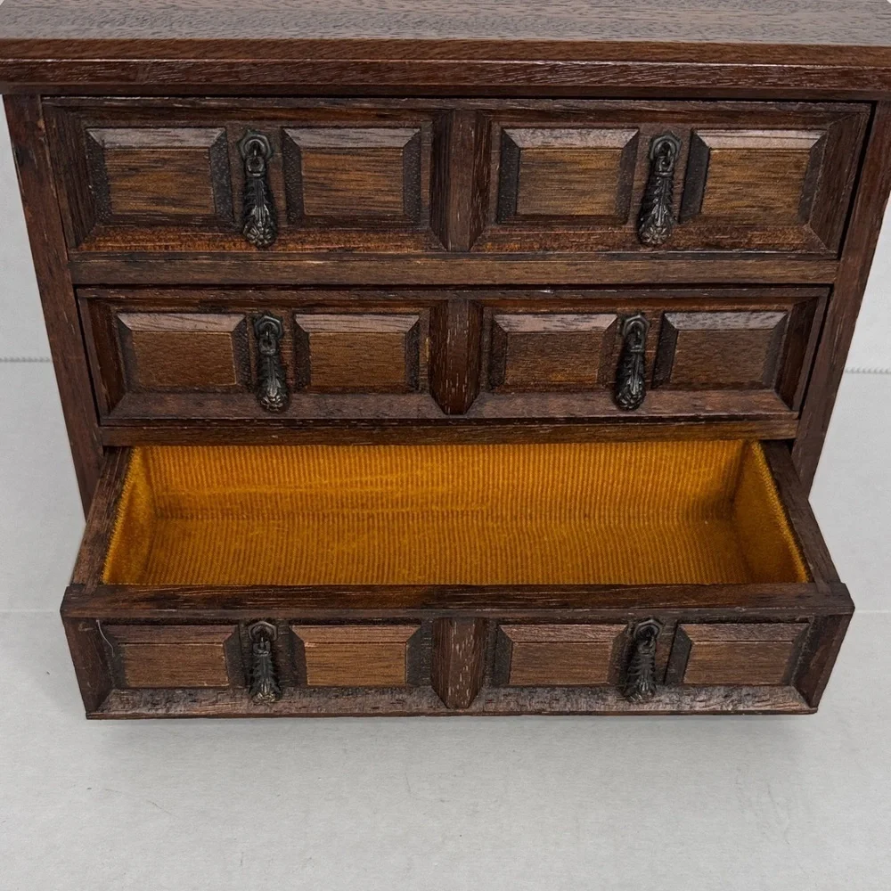 Vintage Mele Japan Vintage Wooden Musical Jewelry Box 3 Drawer Aprox 8